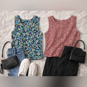 Casual Corner Red and White Patterned Blouse